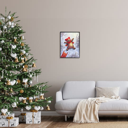 Stupell Industries Bear Cub Snow Angel Sled Framed Giclee Art